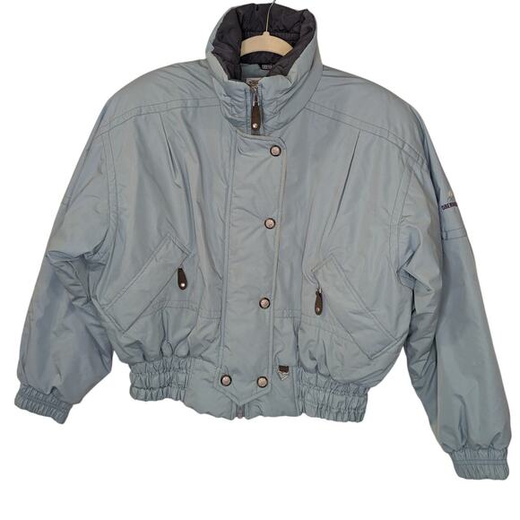 OBERMEYER Anita Powder Blue Cropped Ski Snow Winter Puffer Jacket Ladies Size 12 - Picture 1 of 11